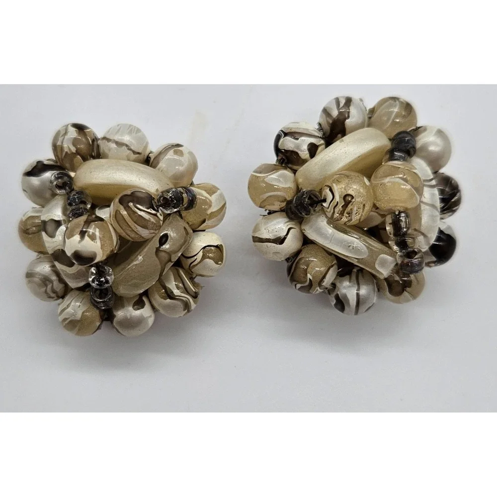 Vintage Cluster Bead Clip On Earrings Boho Statement Dangle Earrings HONG‎ KONG